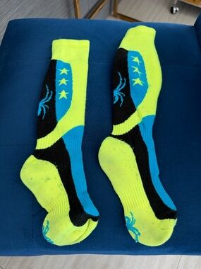 Spyder Neon Yellow and Blue Kids Performance Crew Socks